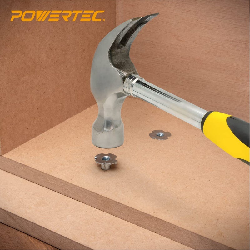 POWERTEC 3/8-16 T Nuts, 50 Pcs | 4 Pronged Tee Nuts for Bolts and Stem Caster Wheels, Threaded Inserts for Wood Working, Rock Climbing Holds and Furniture, for Use with Hammer | 1/2" Length (QTN1106) - Image 5